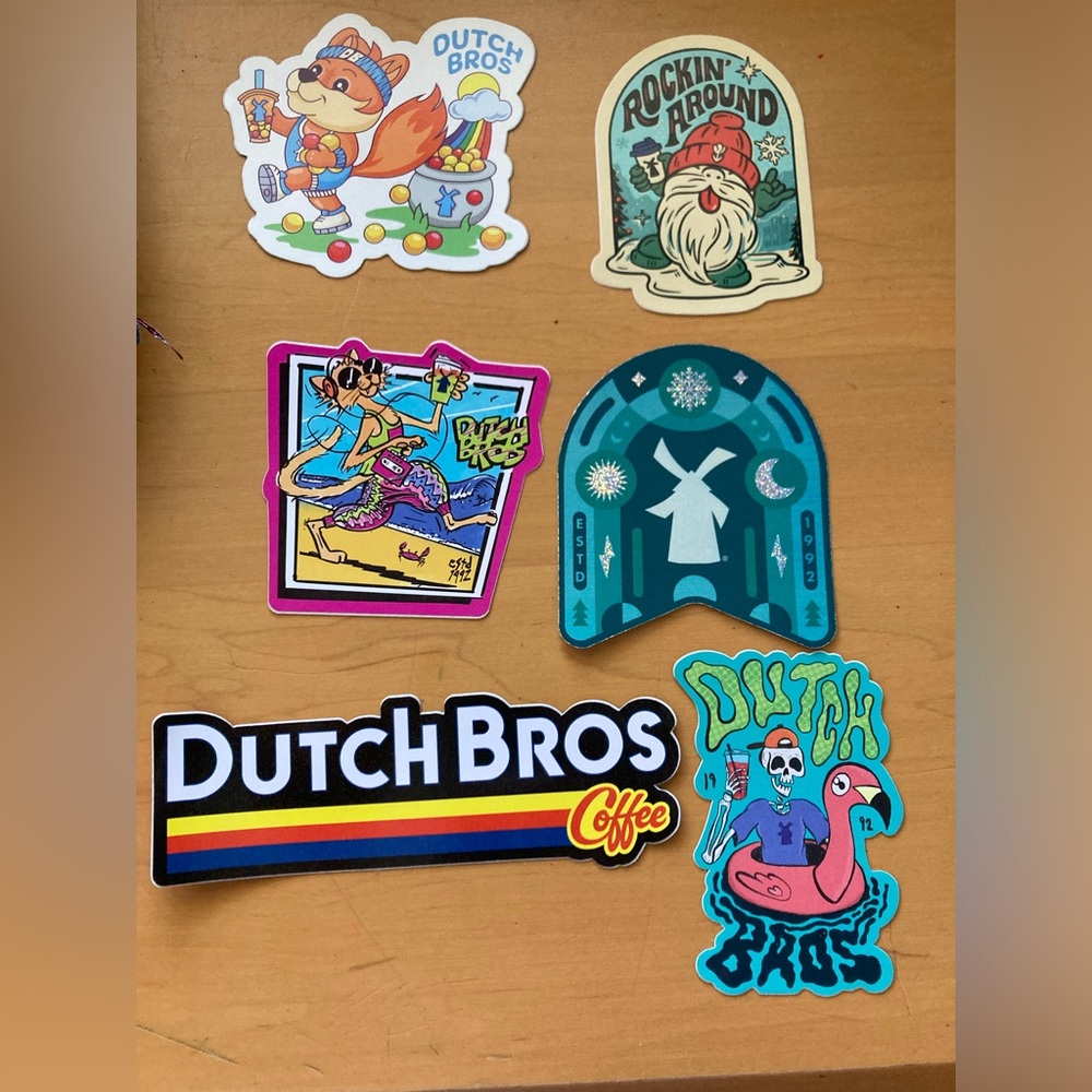 Lot of 6 Rare Hard to find Arizona Diamondbacks Dutch Bros Stickers, Christmas